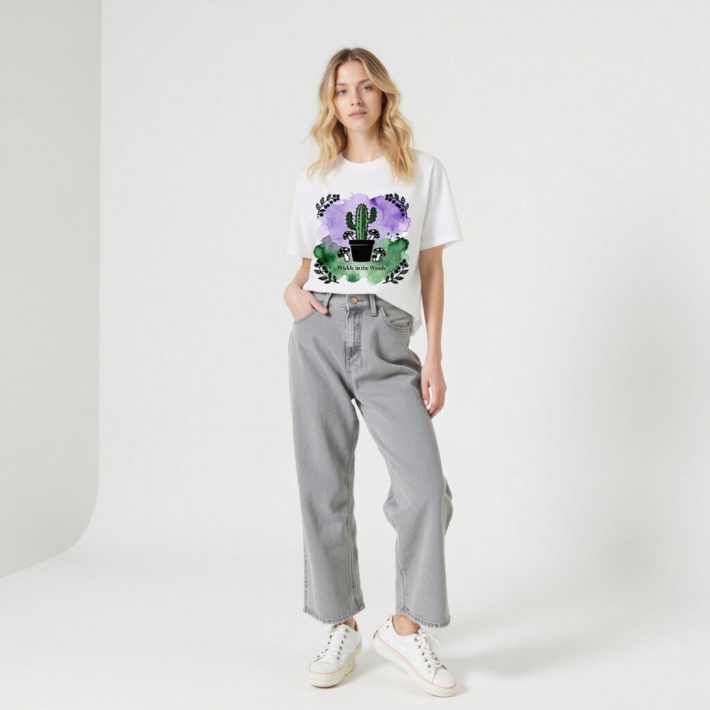 Prickle in the Woods Unisex Staple T-Shirt | Cactus & Mushrooms Watercolor Design - Image 9