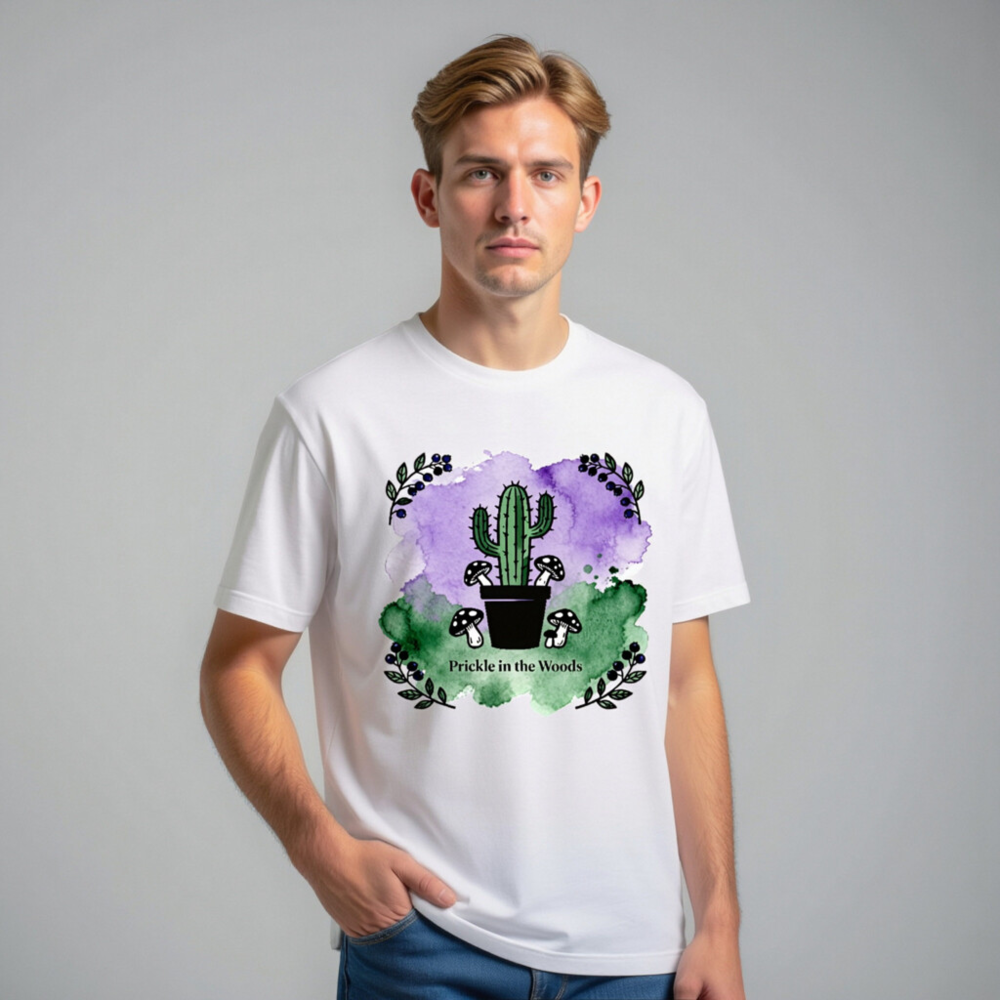 Prickle in the Woods Unisex Staple T-Shirt | Cactus & Mushrooms Watercolor Design - Image 10