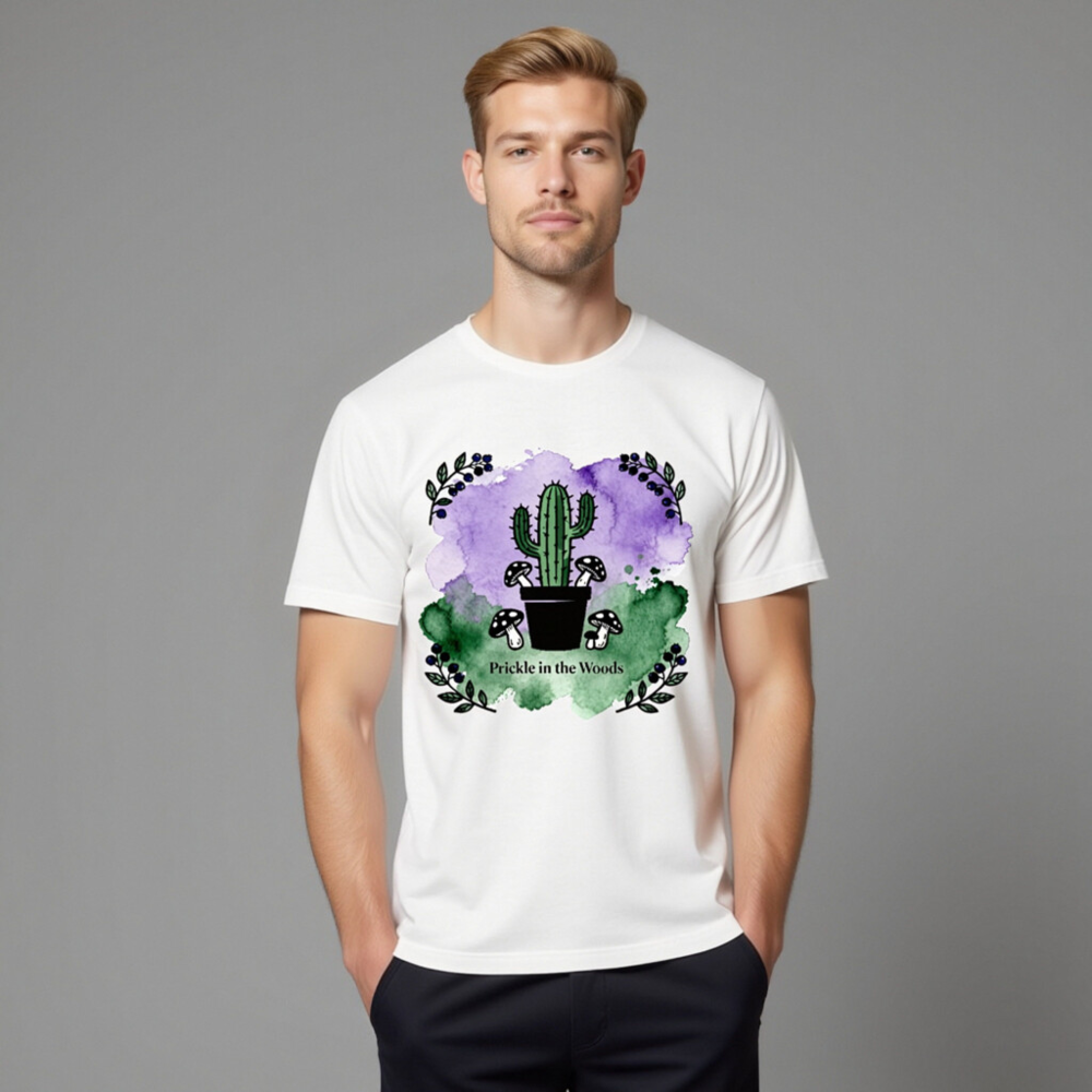 Prickle in the Woods Unisex Staple T-Shirt | Cactus & Mushrooms Watercolor Design - Image 11
