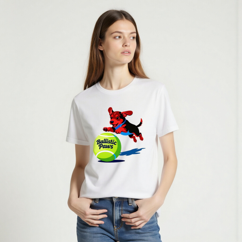 Ballistic Paws Unisex T-Shirt - Fun Dog & Tennis Ball Graphic, Comfort Fit - Image 2