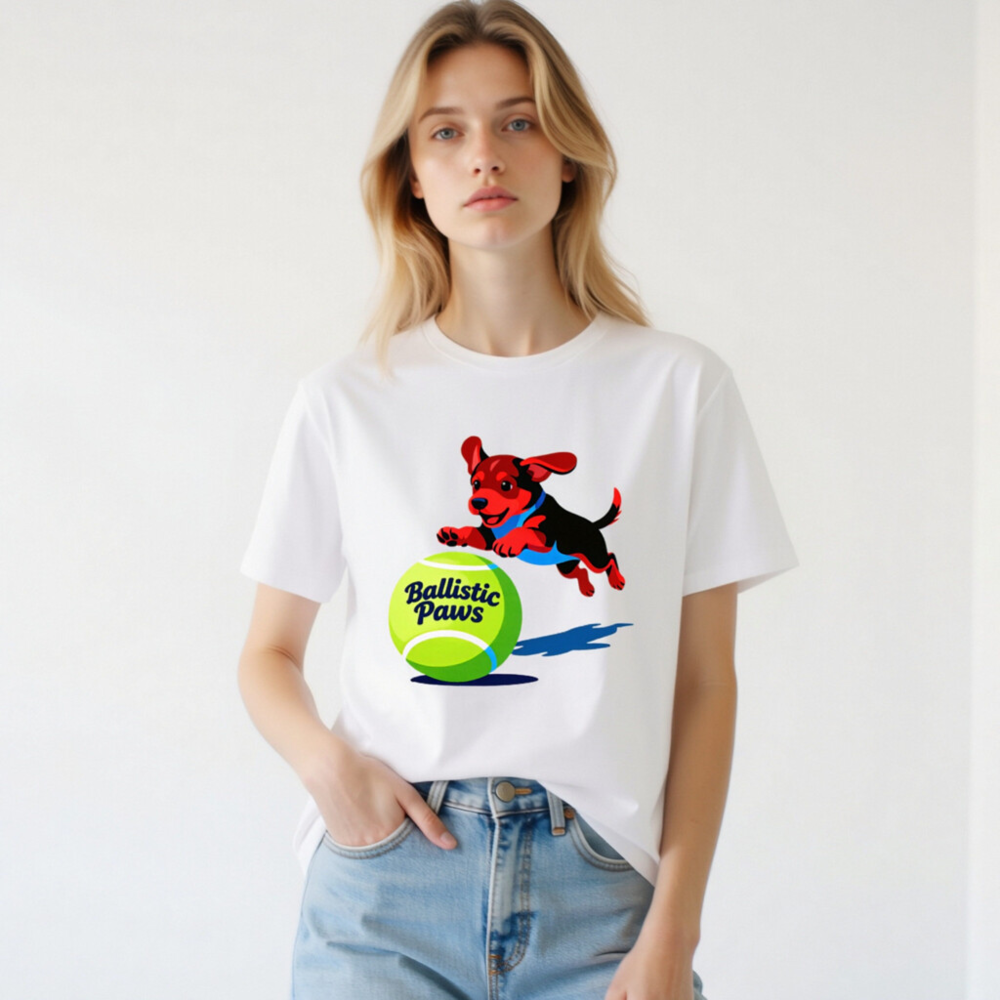 Ballistic Paws Unisex T-Shirt - Fun Dog & Tennis Ball Graphic, Comfort Fit - Image 3