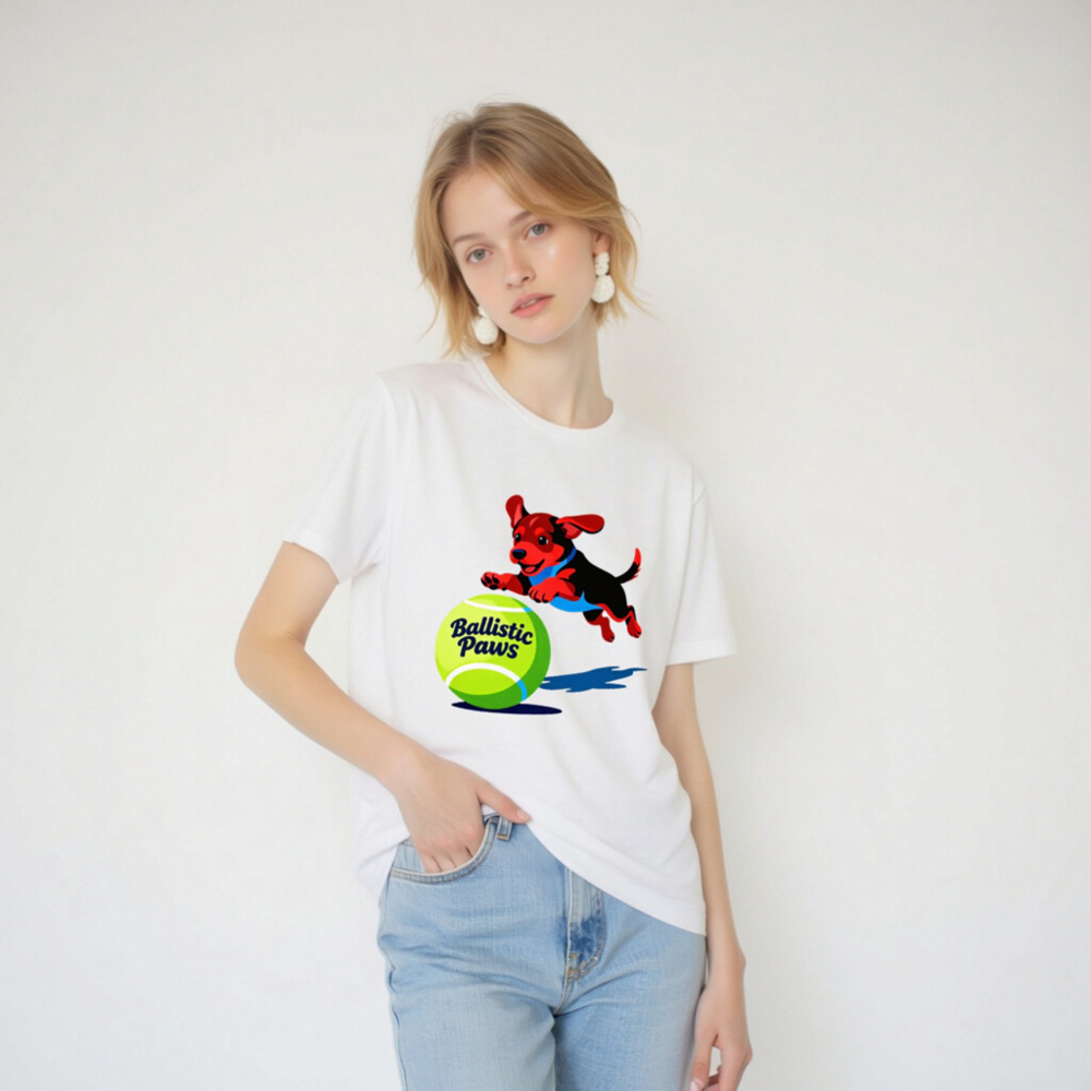 Ballistic Paws Unisex T-Shirt - Fun Dog & Tennis Ball Graphic, Comfort Fit - Image 5