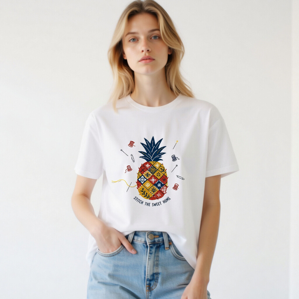 Unisex Staple T-Shirt | Stitch the Sweet Home Pineapple Patchwork Tee - Image 3