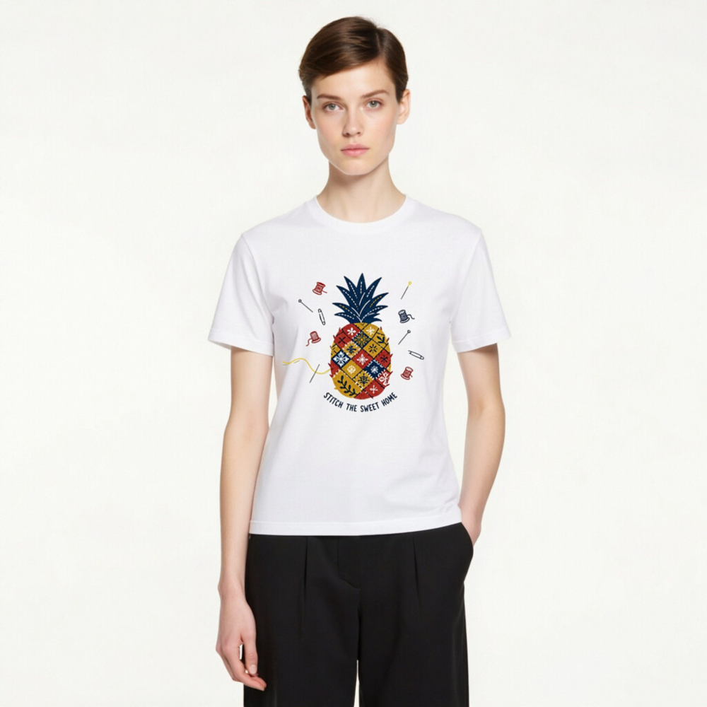 Unisex Staple T-Shirt | Stitch the Sweet Home Pineapple Patchwork Tee - Image 4