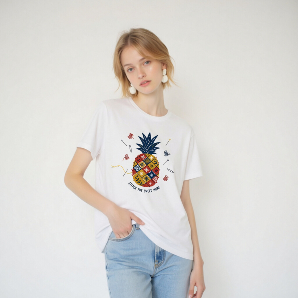 Unisex Staple T-Shirt | Stitch the Sweet Home Pineapple Patchwork Tee - Image 5