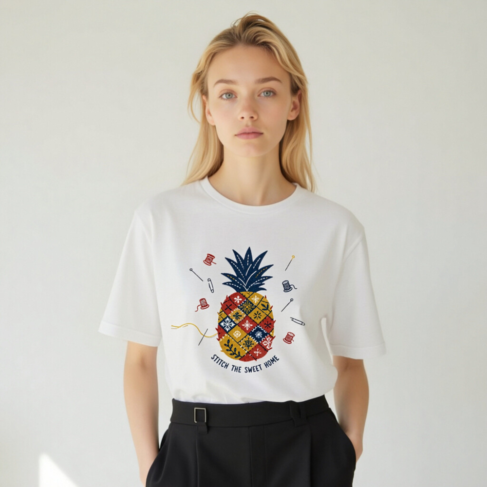 Unisex Staple T-Shirt | Stitch the Sweet Home Pineapple Patchwork Tee - Image 7