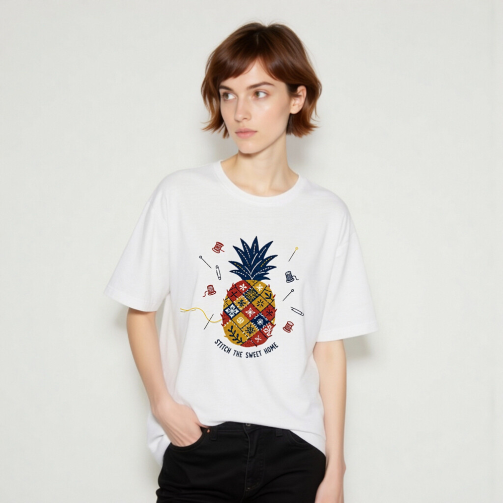 Unisex Staple T-Shirt | Stitch the Sweet Home Pineapple Patchwork Tee - Image 8