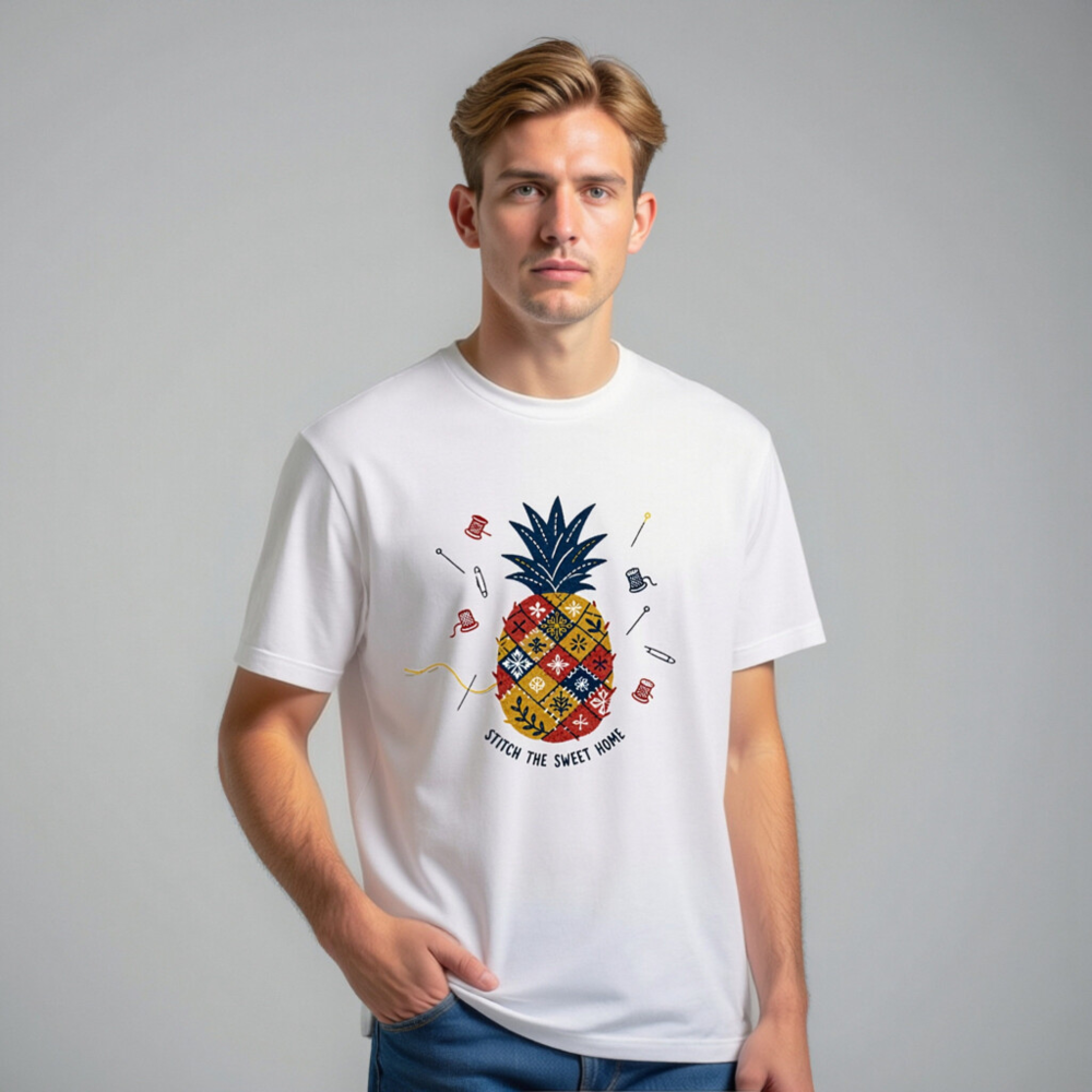 Unisex Staple T-Shirt | Stitch the Sweet Home Pineapple Patchwork Tee - Image 10
