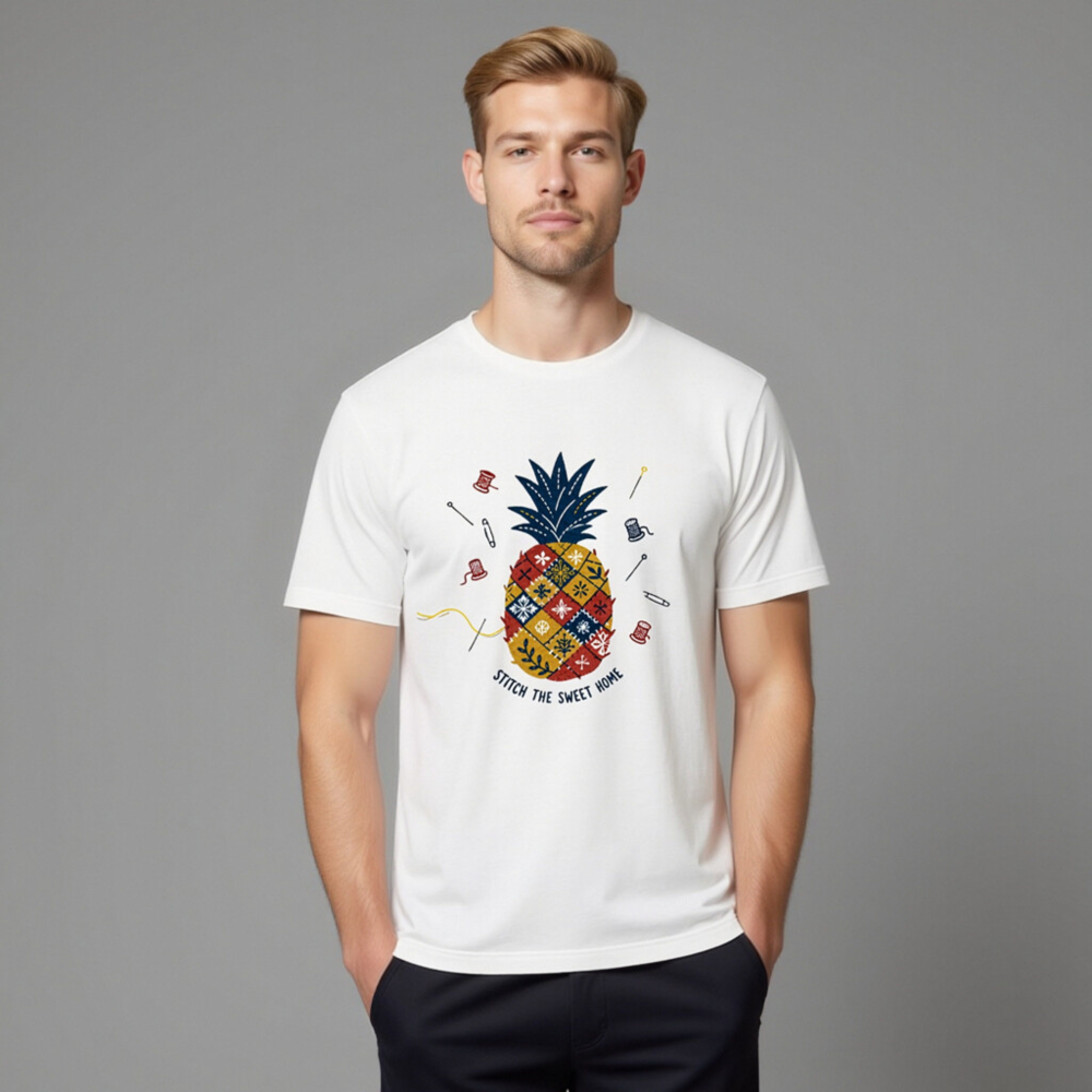 Unisex Staple T-Shirt | Stitch the Sweet Home Pineapple Patchwork Tee - Image 11
