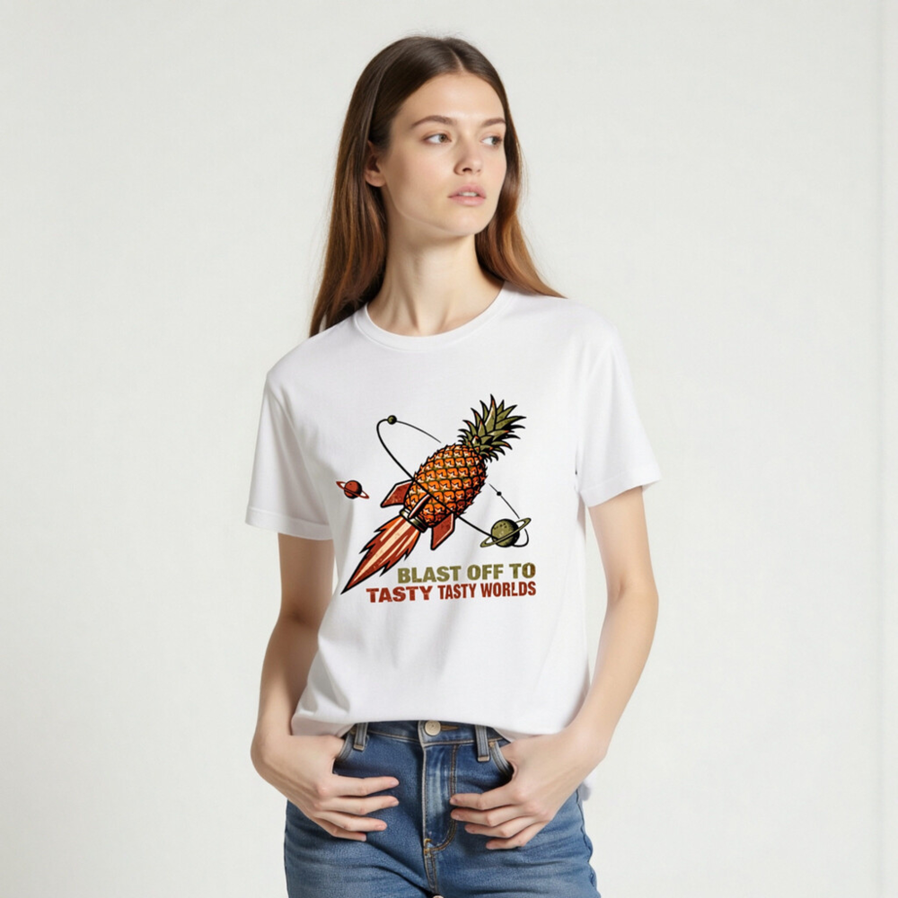 Pineapple Rocket T-Shirt - Blast Off to Tasty Tasty Worlds Unisex Staple Tee - Image 2