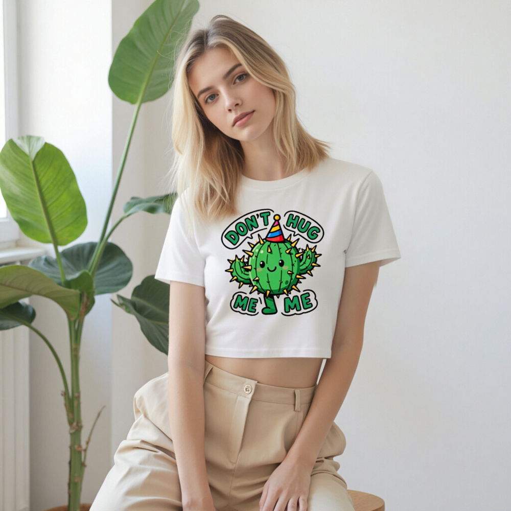 Women's Crop Top - Don't Hug Me, Me Me Cactus Party Tee - Image 9