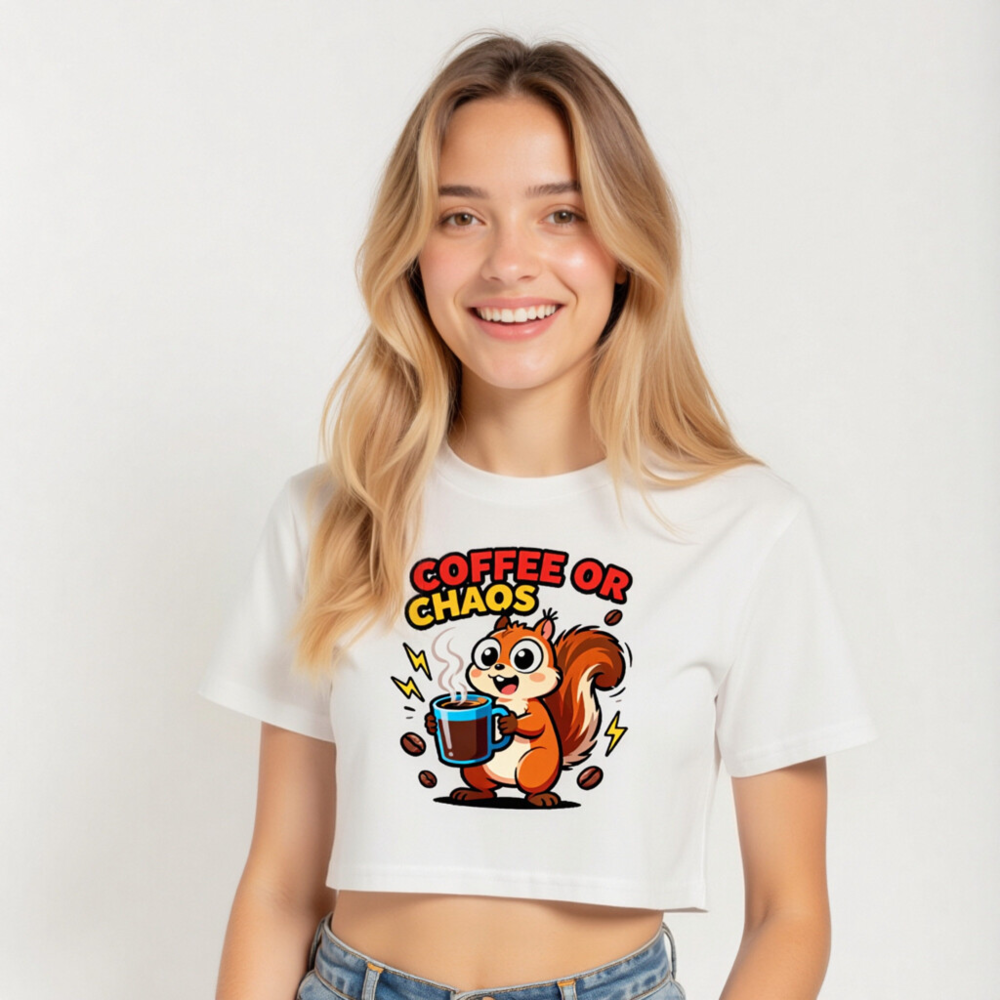 Coffee or Chaos Squirrel Women's Crop Top - Fun Graphic Tee - Image 5