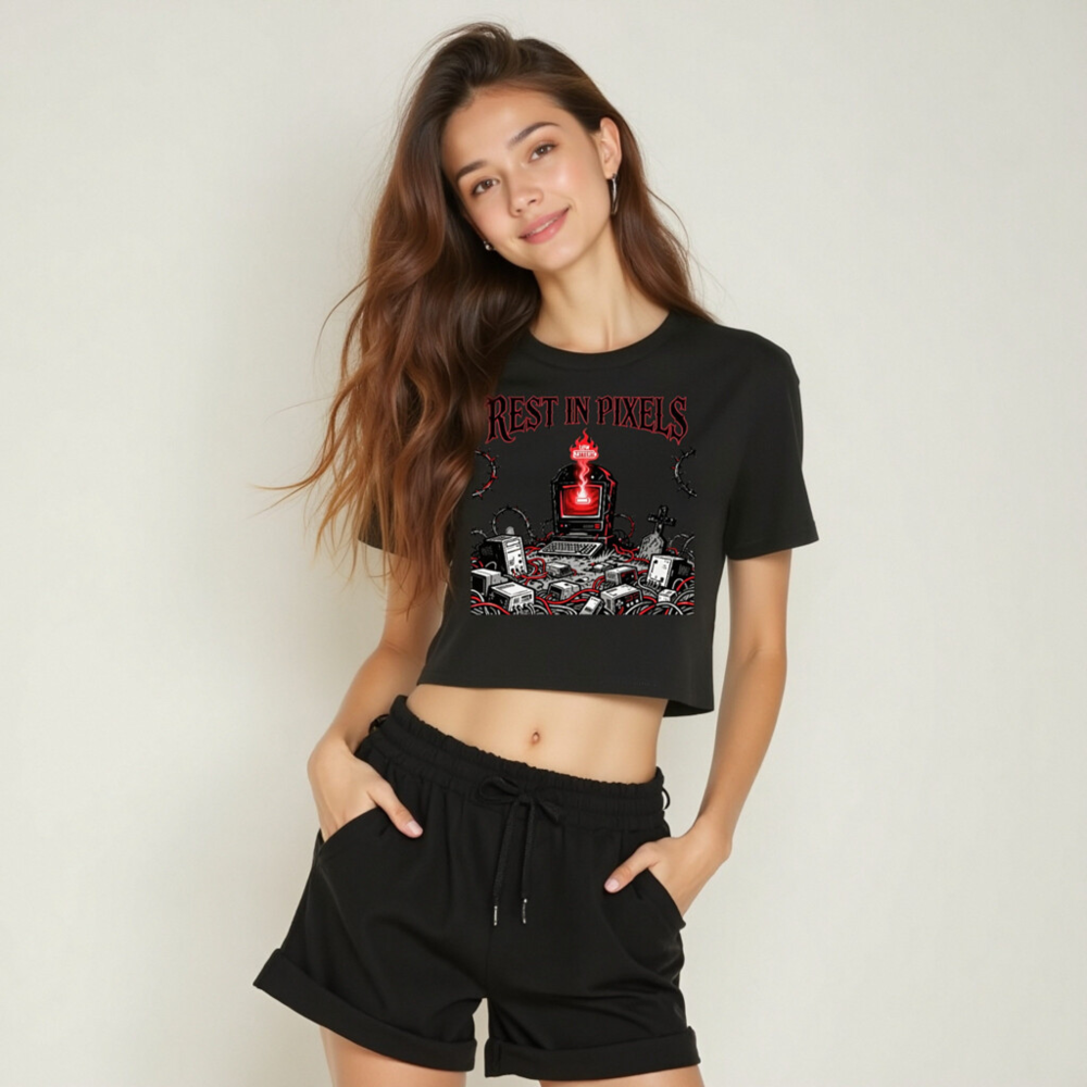 Rest in Pixels Women's Crop Top | Gothic Tech Graveyard Design - Image 6