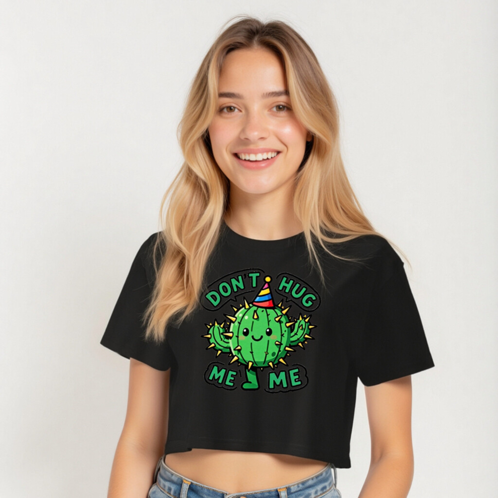 Women's Crop Top - Don't Hug Me, Me Cactus Party Hat Tee - Image 5