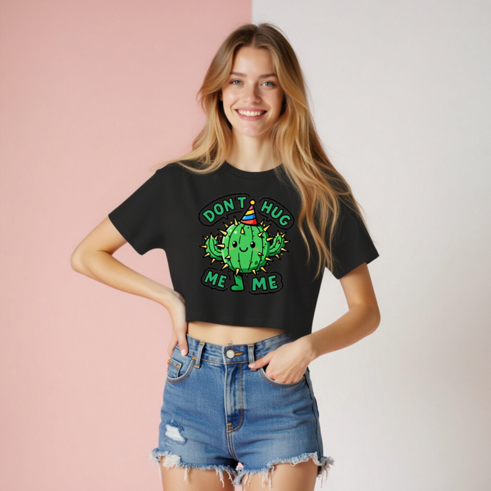 Women's Crop Top - Don't Hug Me, Me Cactus Party Hat Tee - Image 8