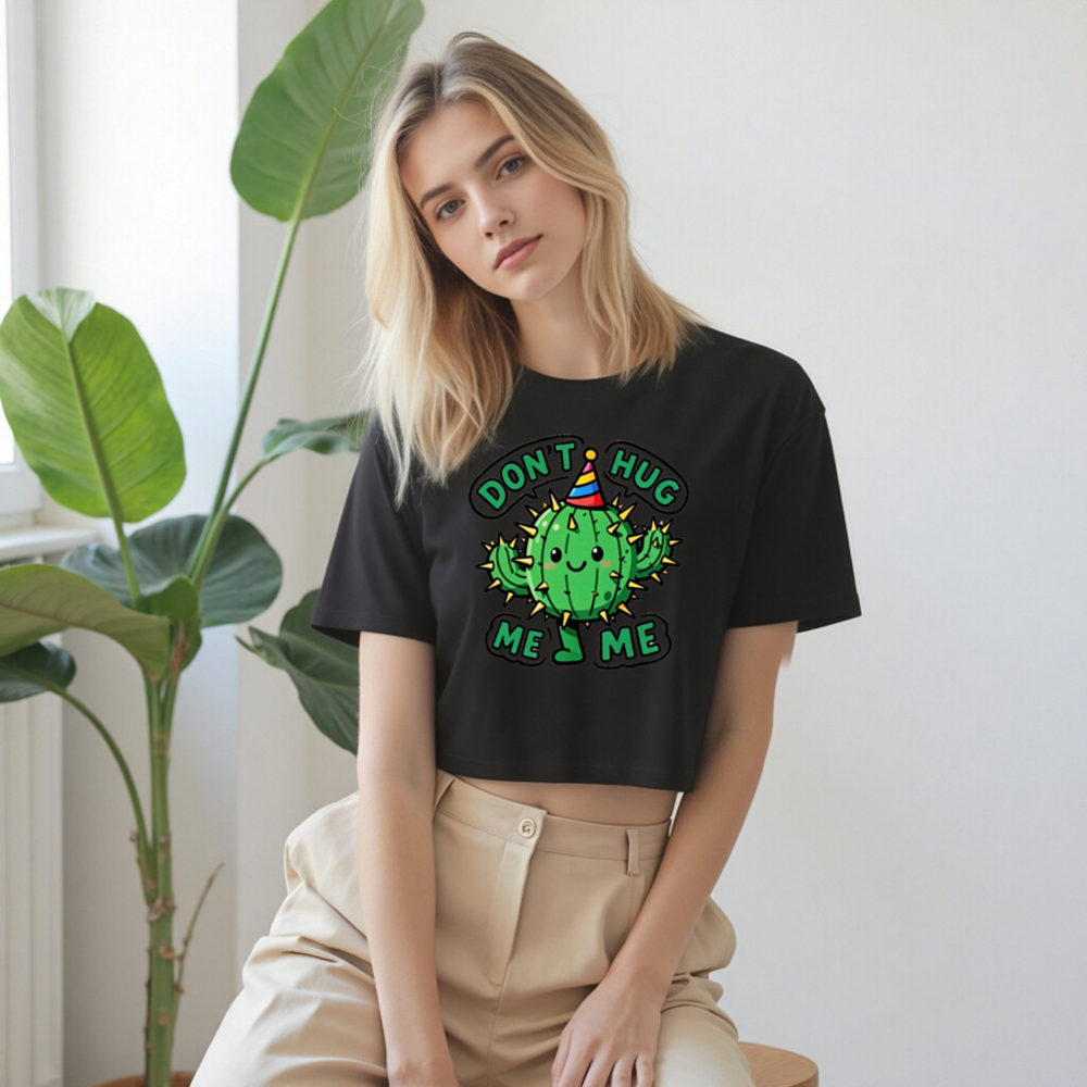 Women's Crop Top - Don't Hug Me, Me Cactus Party Hat Tee - Image 9