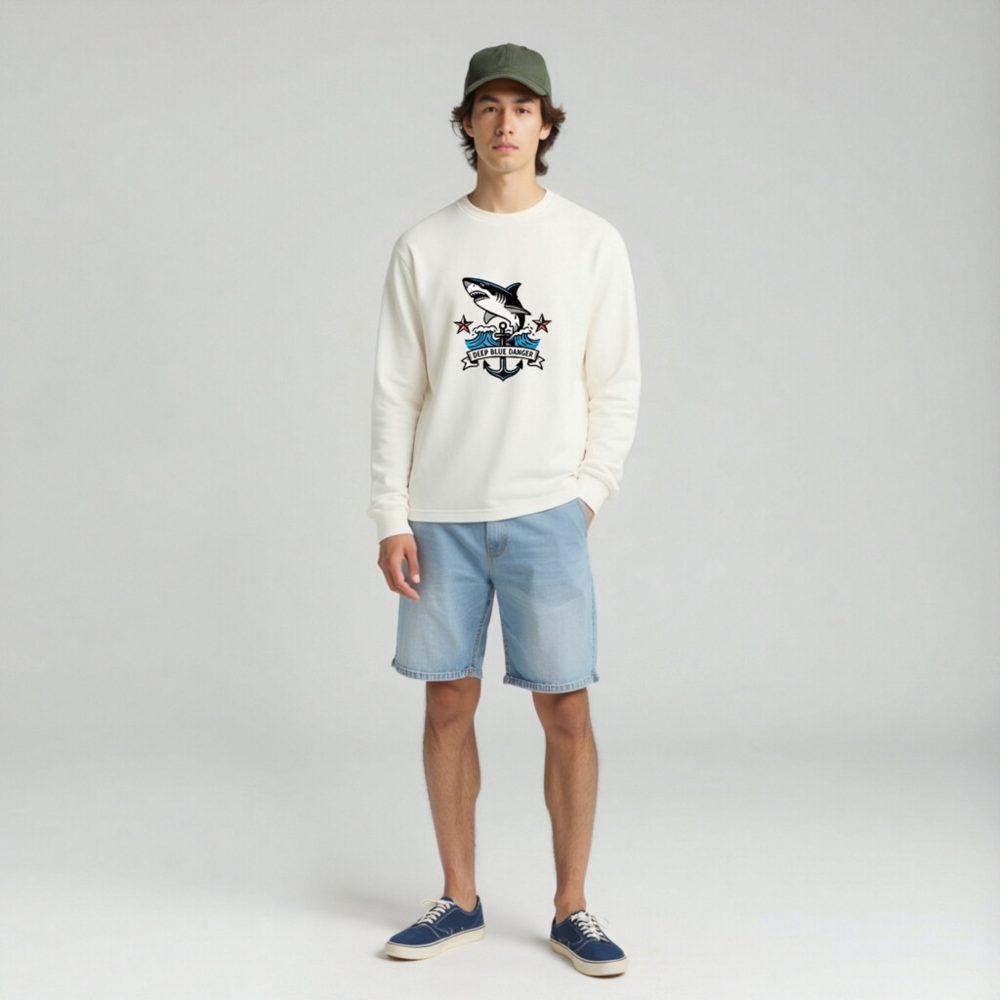 Deep Blue Danger Shark Anchor Long Sleeve Tee - Unisex Nautical Shirt - Image 3