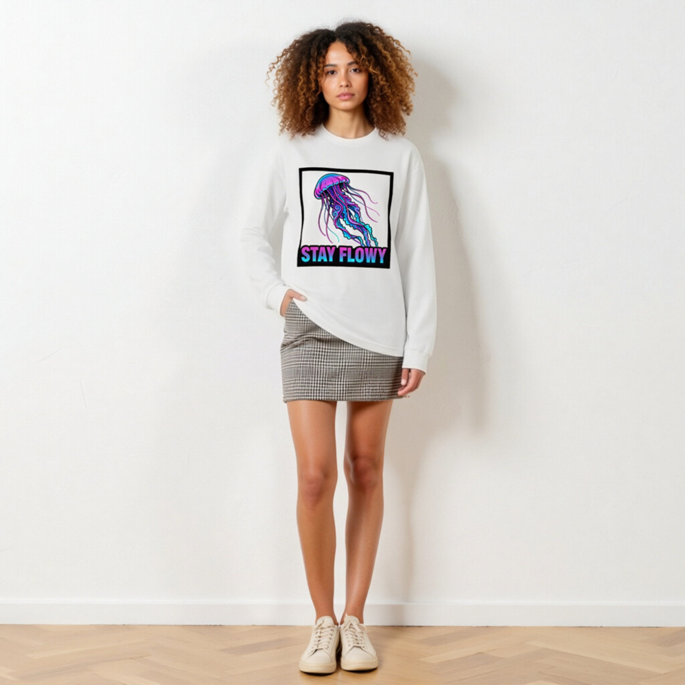 Stay Flowy Jellyfish Unisex Long Sleeve Tee - Neon Purple & Blue - Image 5