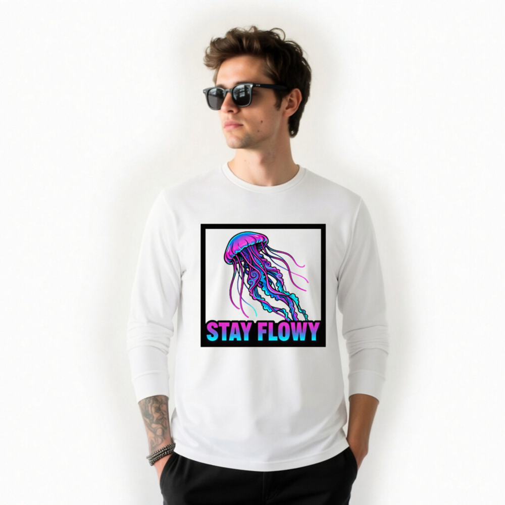 Stay Flowy Jellyfish Unisex Long Sleeve Tee - Neon Purple & Blue - Image 8