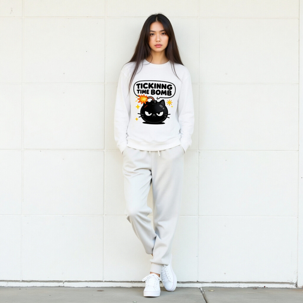 Tickinng Time Bomb Cat Long Sleeve Tee - Unisex Black Bomb Kitten Shirt - Image 7