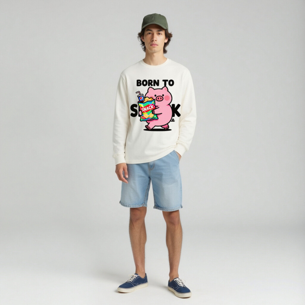 Born to Snack Pig Long Sleeve Tee - Unisex Comfort Fit - Image 3
