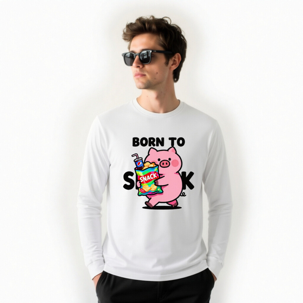 Born to Snack Pig Long Sleeve Tee - Unisex Comfort Fit - Image 8