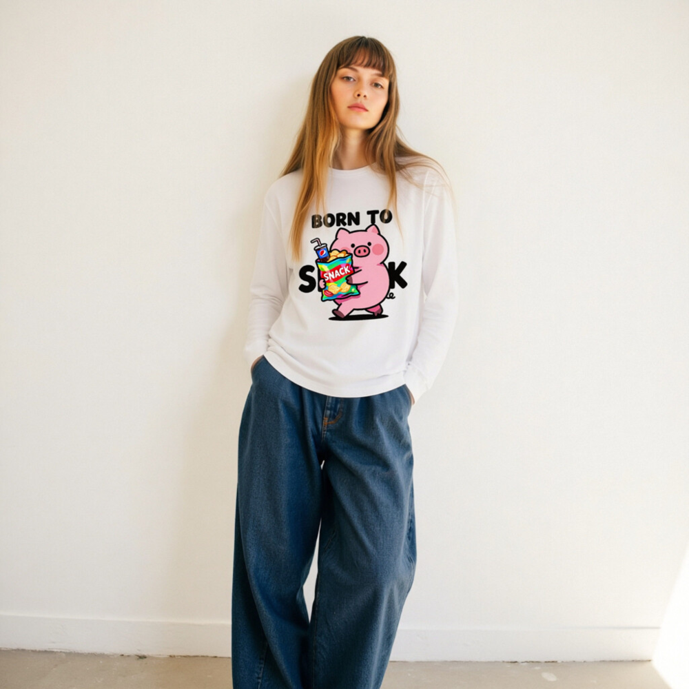 Born to Snack Pig Long Sleeve Tee - Unisex Comfort Fit - Image 10