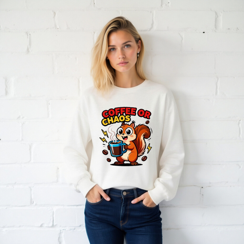 Coffee or Chaos Squirrel Long Sleeve Tee - Unisex Comfort Fit - Image 2