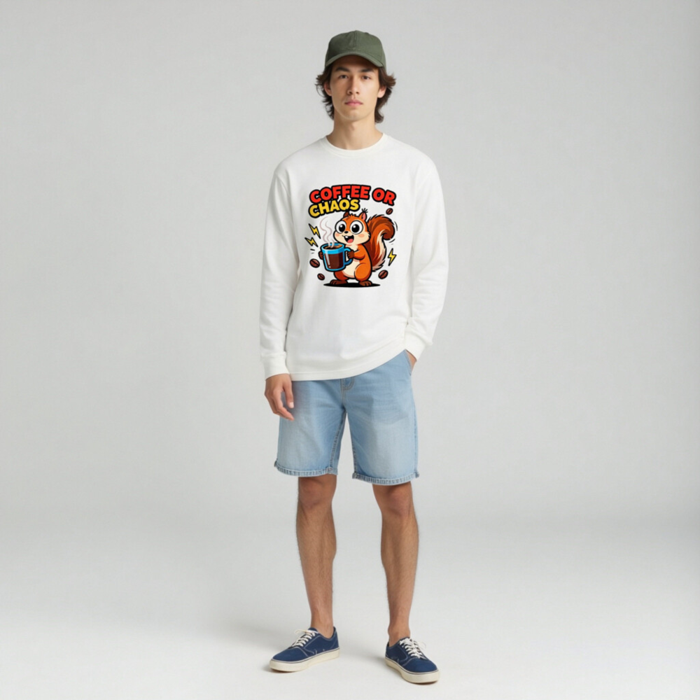 Coffee or Chaos Squirrel Long Sleeve Tee - Unisex Comfort Fit - Image 3