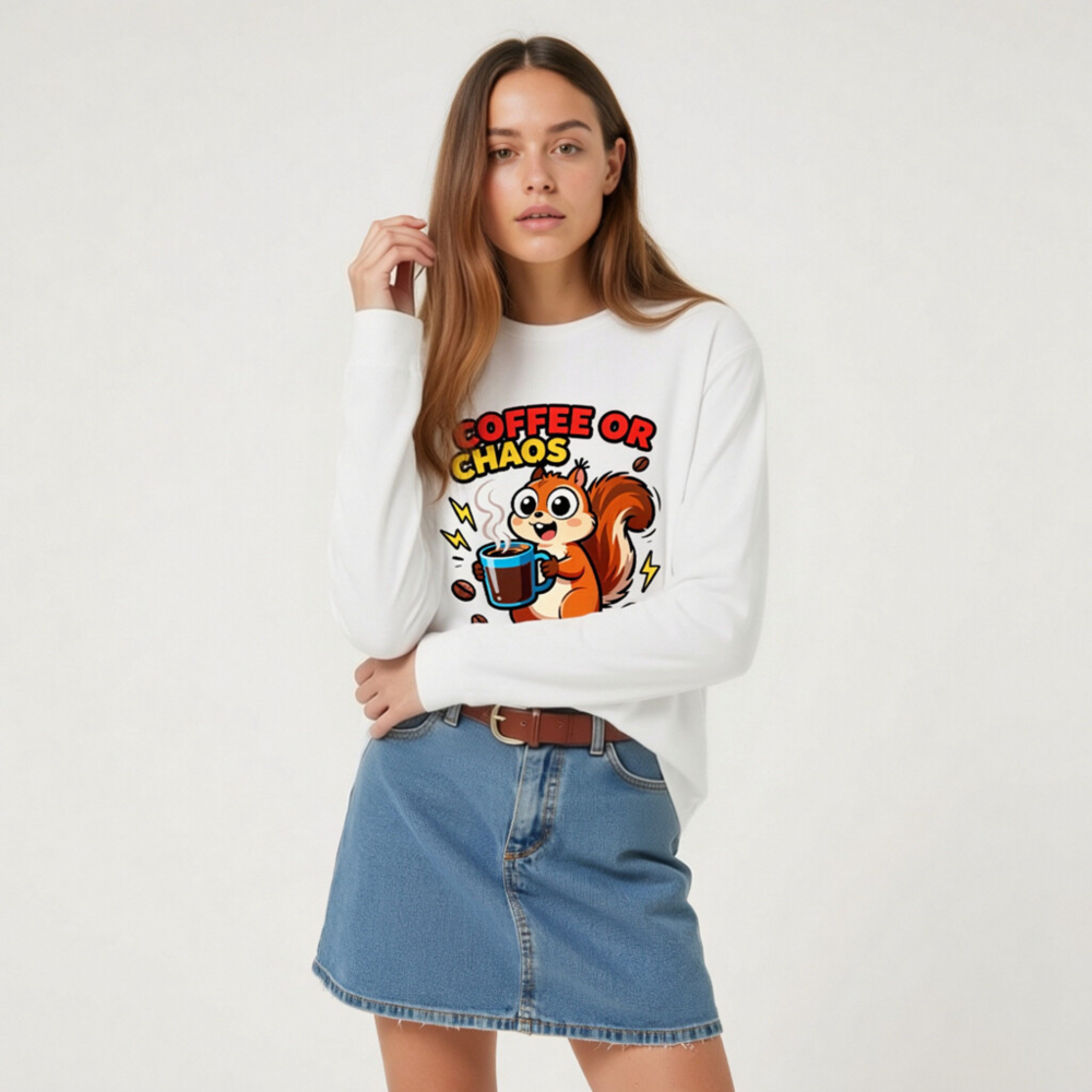 Coffee or Chaos Squirrel Long Sleeve Tee - Unisex Comfort Fit - Image 6