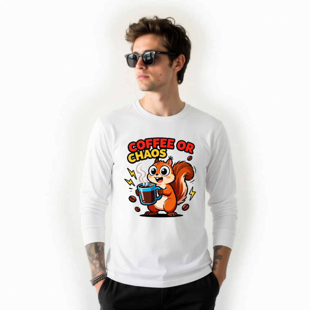 Coffee or Chaos Squirrel Long Sleeve Tee - Unisex Comfort Fit - Image 8