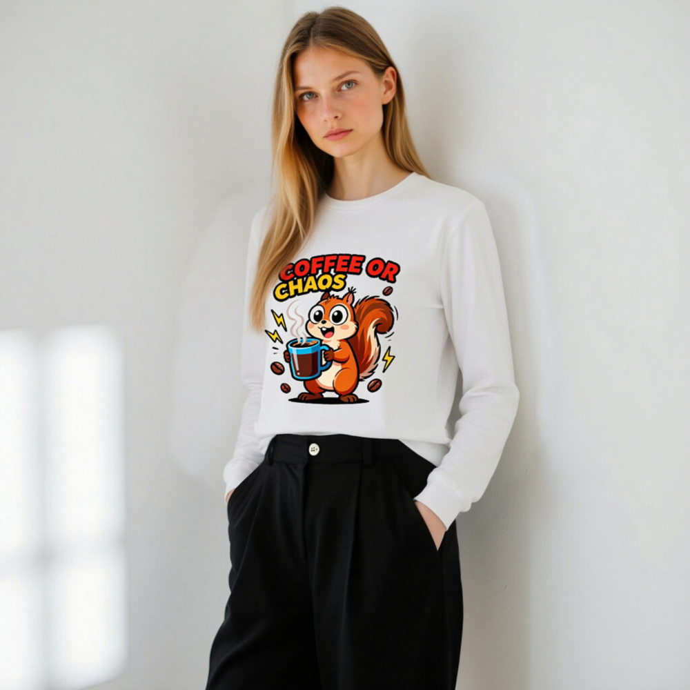 Coffee or Chaos Squirrel Long Sleeve Tee - Unisex Comfort Fit - Image 11