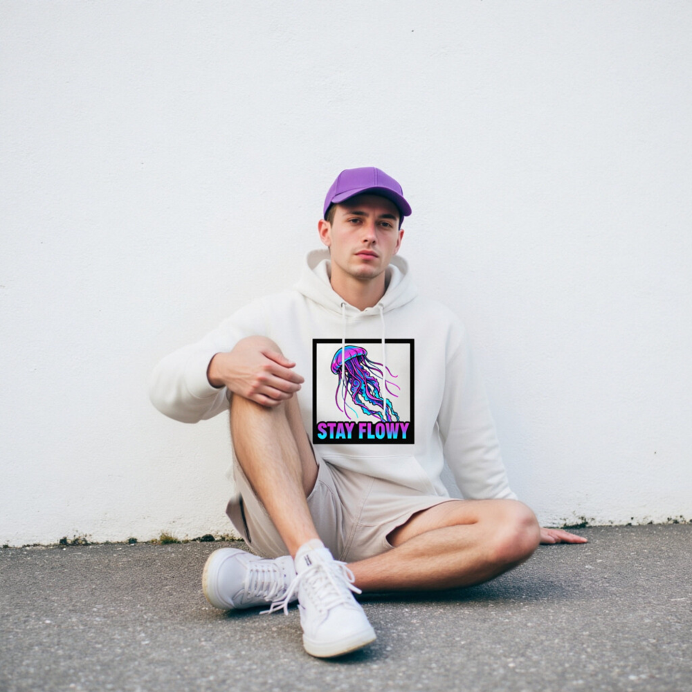 Unisex Eco Hoodie - Stay Flowy Jellyfish Design | Sustainable Cotton Blend - Image 7