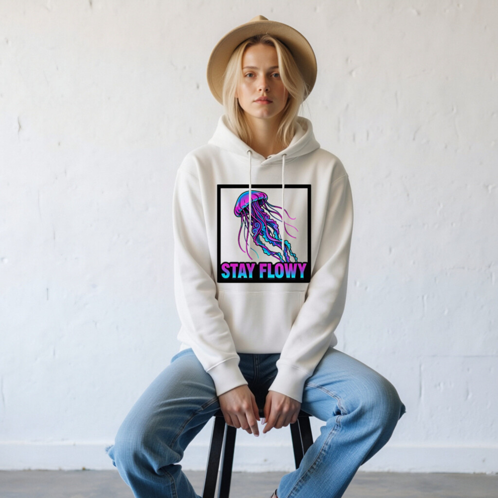Unisex Eco Hoodie - Stay Flowy Jellyfish Design | Sustainable Cotton Blend - Image 8