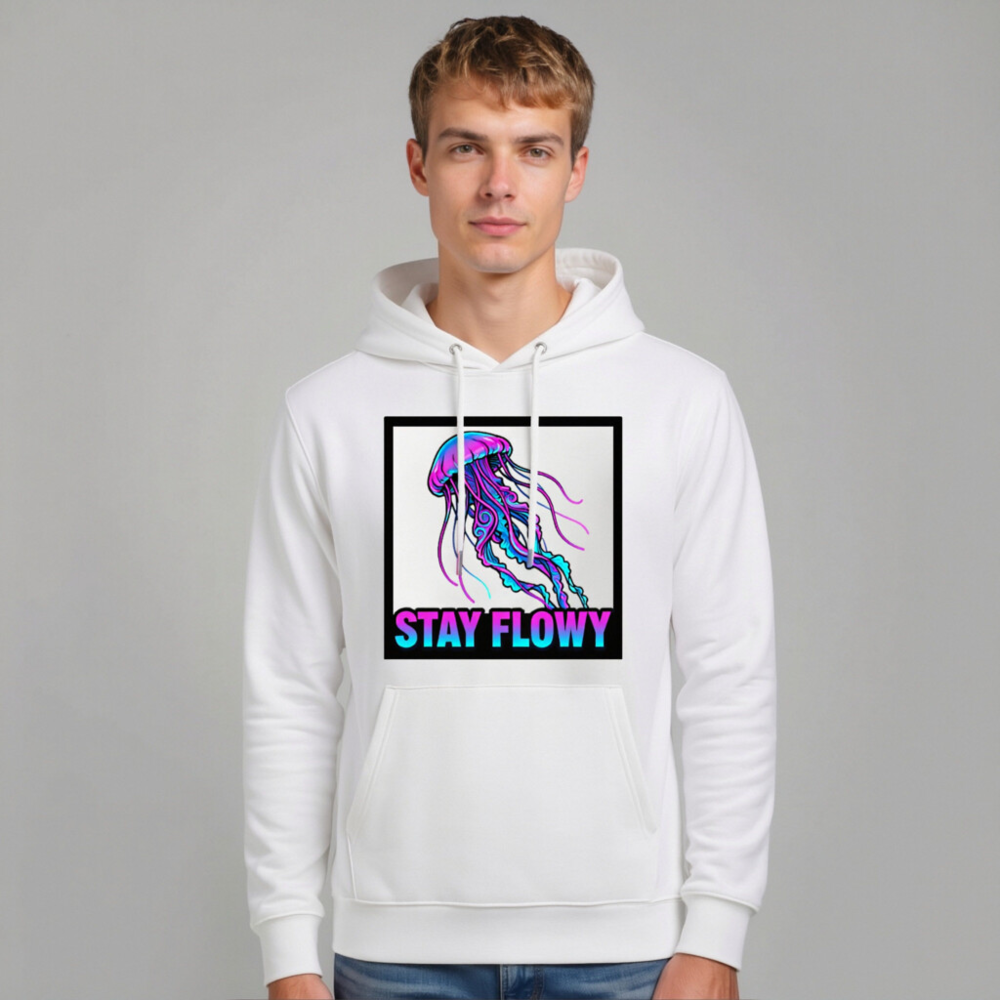 Unisex Eco Hoodie - Stay Flowy Jellyfish Design | Sustainable Cotton Blend - Image 10
