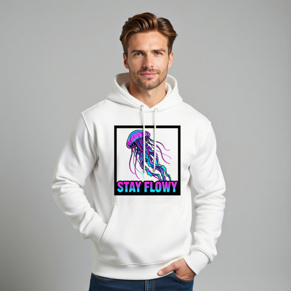 Unisex Eco Hoodie - Stay Flowy Jellyfish Design | Sustainable Cotton Blend - Image 11