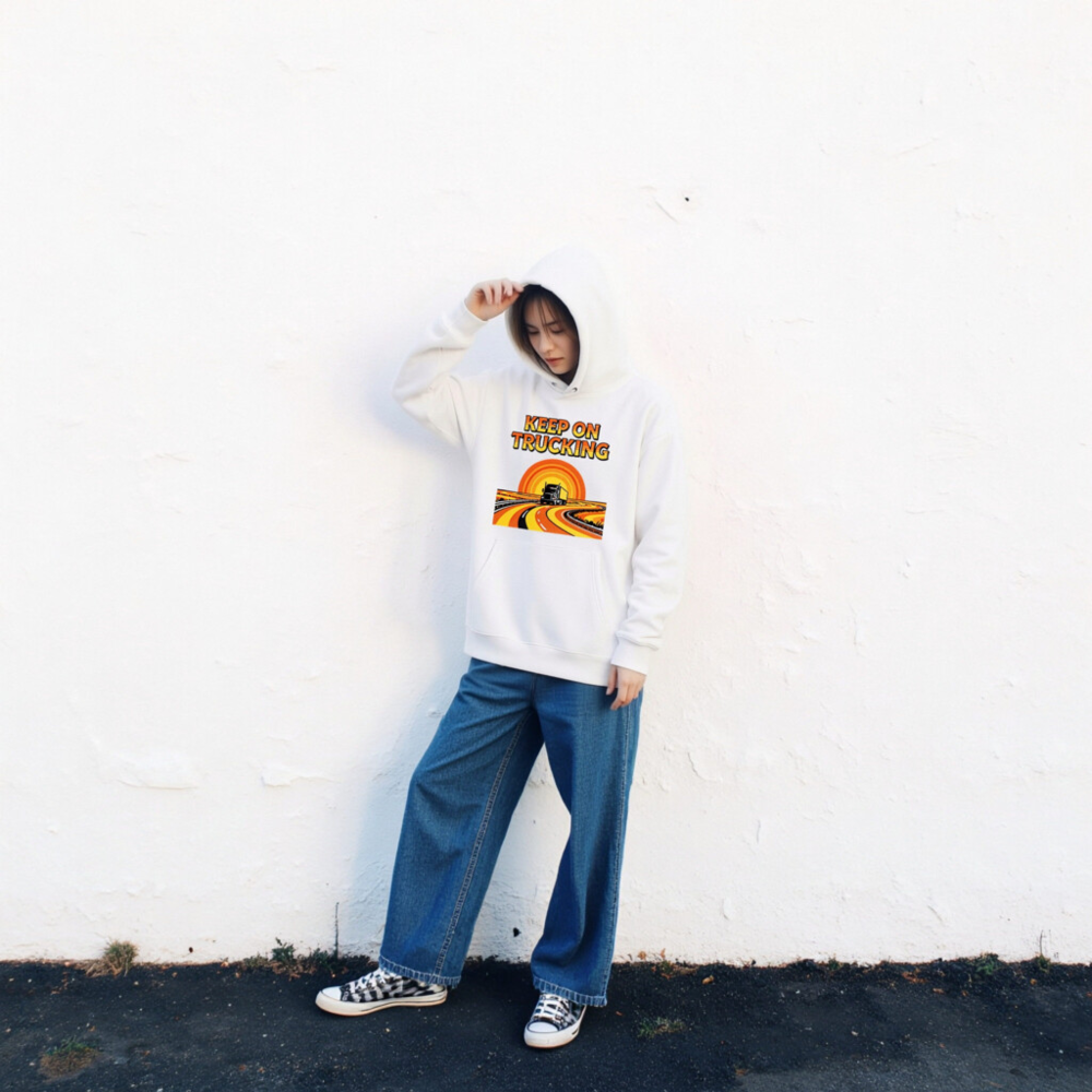 Keep On Trucking Hoodie - Unisex Eco-Friendly Sweatshirt with Retro Road Design - Image 2