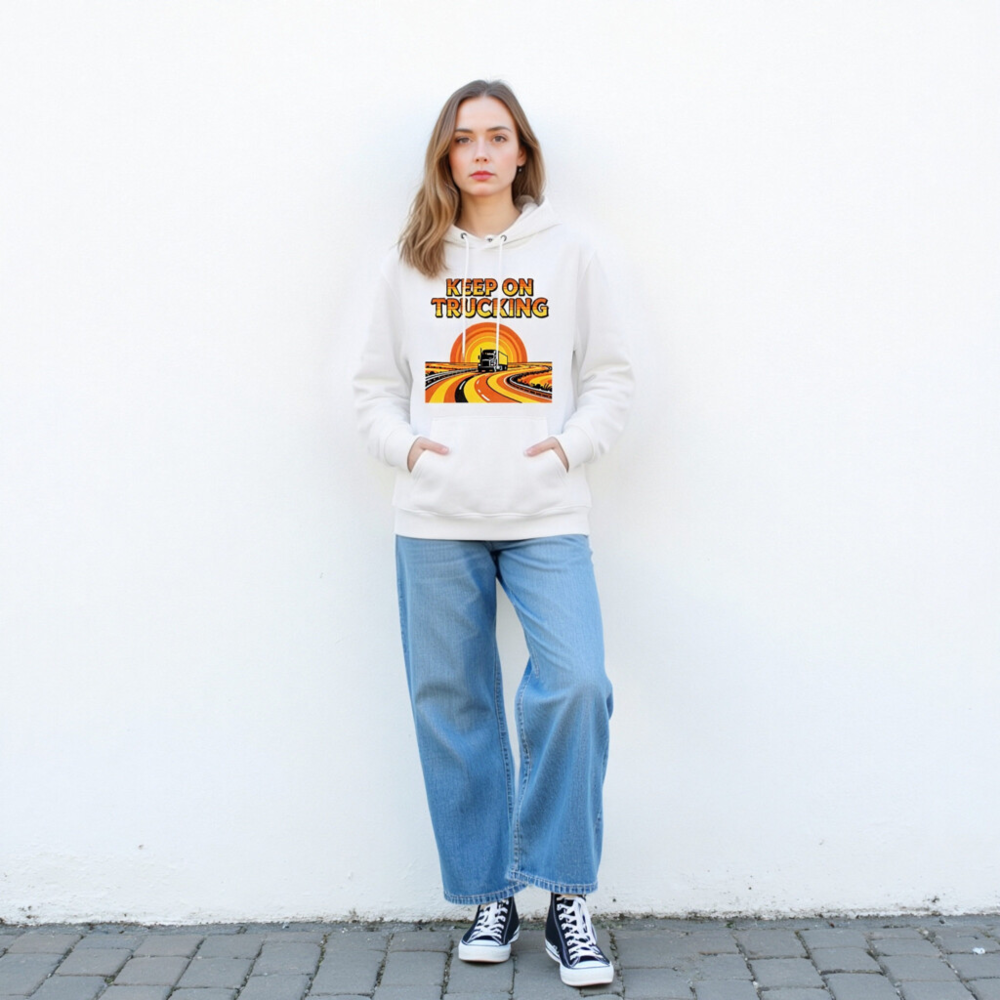 Keep On Trucking Hoodie - Unisex Eco-Friendly Sweatshirt with Retro Road Design - Image 3