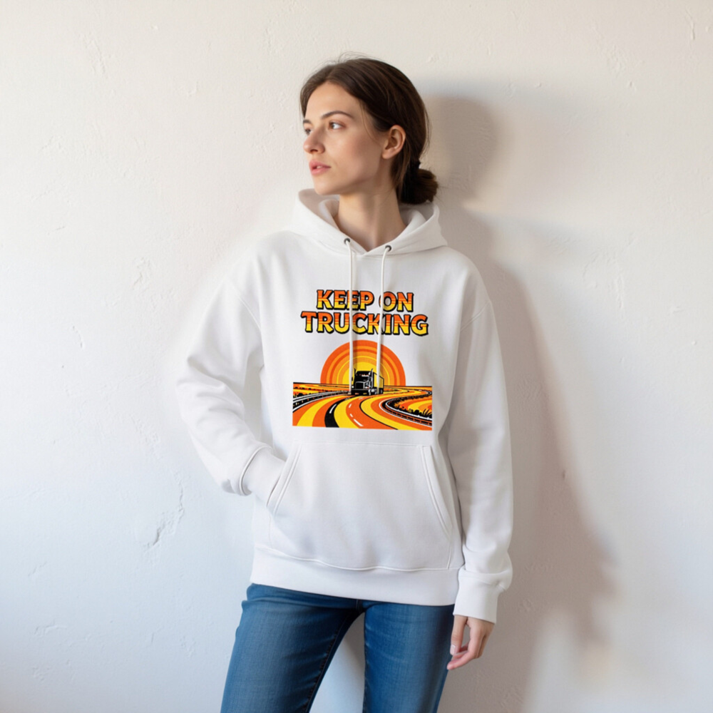 Keep On Trucking Hoodie - Unisex Eco-Friendly Sweatshirt with Retro Road Design - Image 5