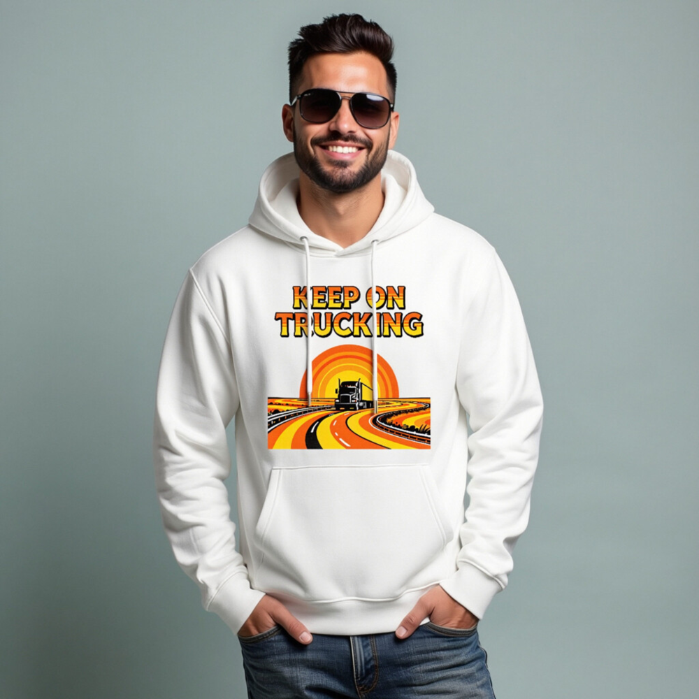Keep On Trucking Hoodie - Unisex Eco-Friendly Sweatshirt with Retro Road Design - Image 6