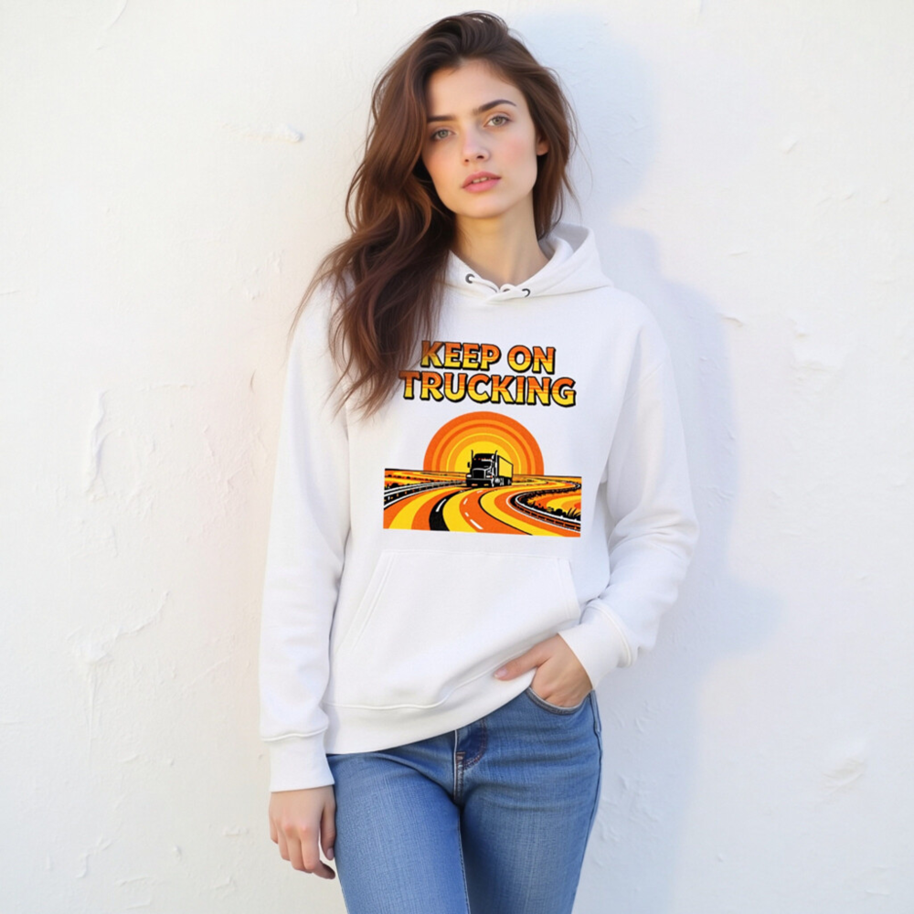 Keep On Trucking Hoodie - Unisex Eco-Friendly Sweatshirt with Retro Road Design - Image 9