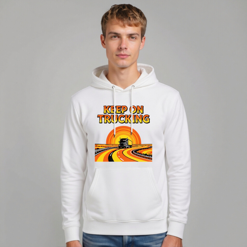 Keep On Trucking Hoodie - Unisex Eco-Friendly Sweatshirt with Retro Road Design - Image 10