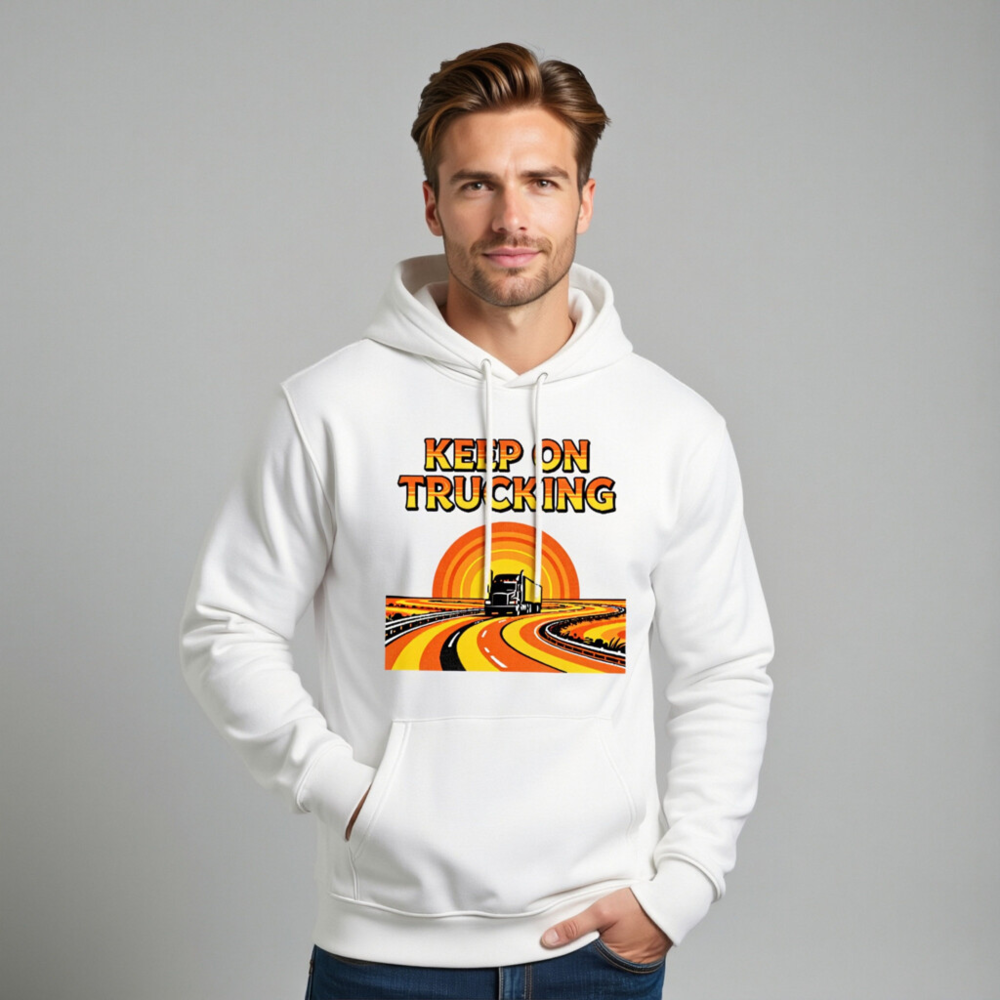 Keep On Trucking Hoodie - Unisex Eco-Friendly Sweatshirt with Retro Road Design - Image 11