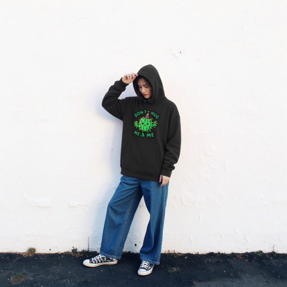 Unisex Eco Hoodie - Don't Hug Me, I'm a Cactus! Funny Sustainable Sweatshirt - Image 2