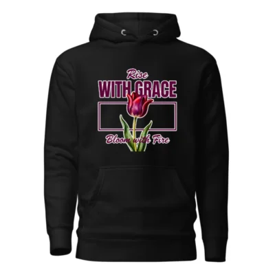 Unisex Premium Hoodie – Rise With Grace Bloom with Fire Design