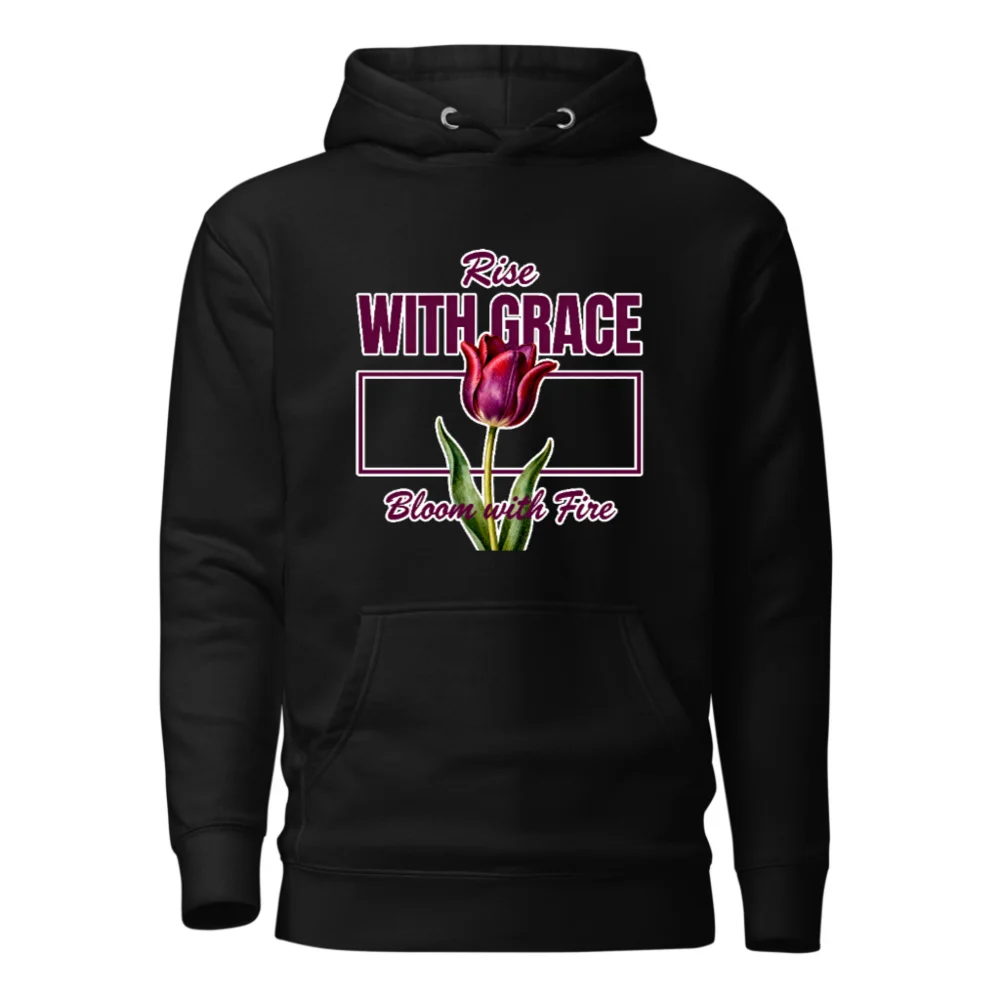 Unisex Premium Hoodie – Rise With Grace Bloom with Fire Design