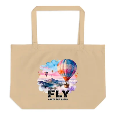 Organic Cotton Tote Bag – 'Fly Above the World' Eco Shopping Bag