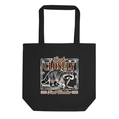 Eco Black Tote Bag with Raccoon Print – Reusable Shopping Bag