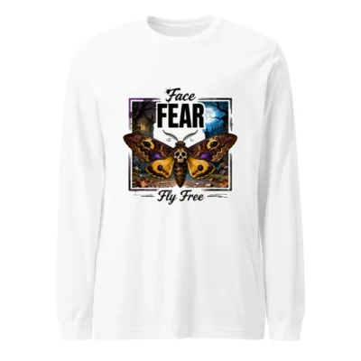 Face Fear Fly Free Moth Long Sleeve Tee - Unisex Halloween Graphic Shirt