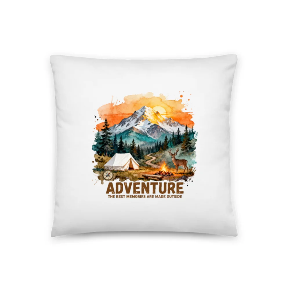 Adventure Camping Pillow 18x18 – Outdoor Throw Pillow for Home & Travel